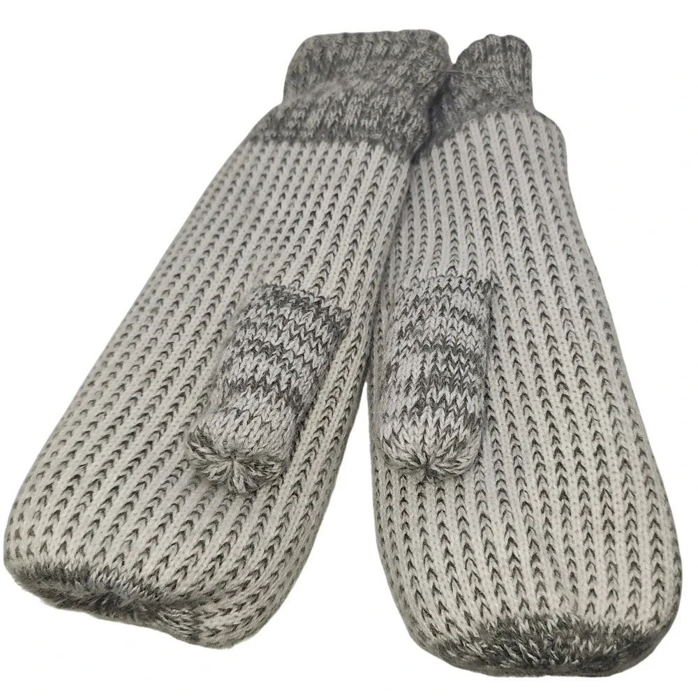 LL Bean Womens Marled Knit Fleece Lined Mittens Grey White OSFA 507856